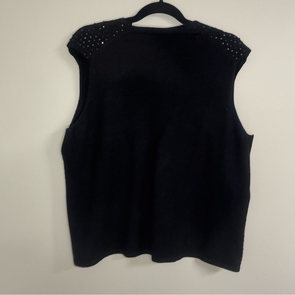 Vintage Maggie McNaughton Black Sequin Sleeveless Top Vest Plus Size Silk Blouse - Picture 2 of 4